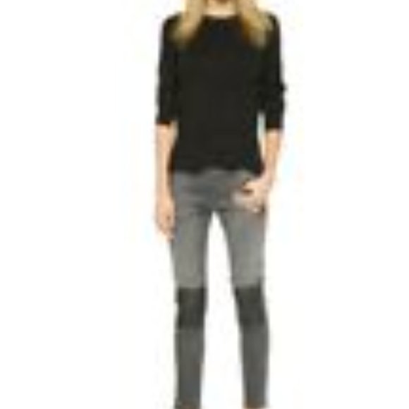 Vintage rag & bone/JEAN- Low Rise TomBoy Jeans 26x 28 Gray Faux Leather Knee - Picture 8 of 8